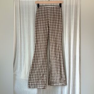 Aeropostale Checkered Brown and White Flared Pants with Elastic Waistband